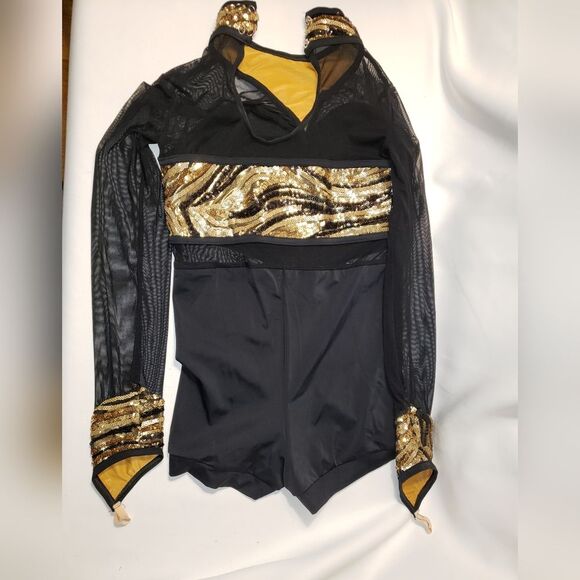Dance Costume, Jazz, Tap Acro Large Child, Black and Gold - Picture 6 of 11